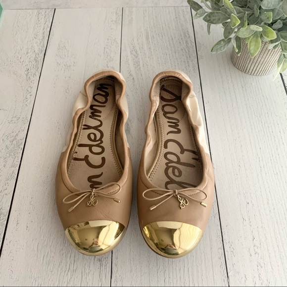 Sam Edelman Two Toned Gold Cap Toe Flats - Picture 2 of 10